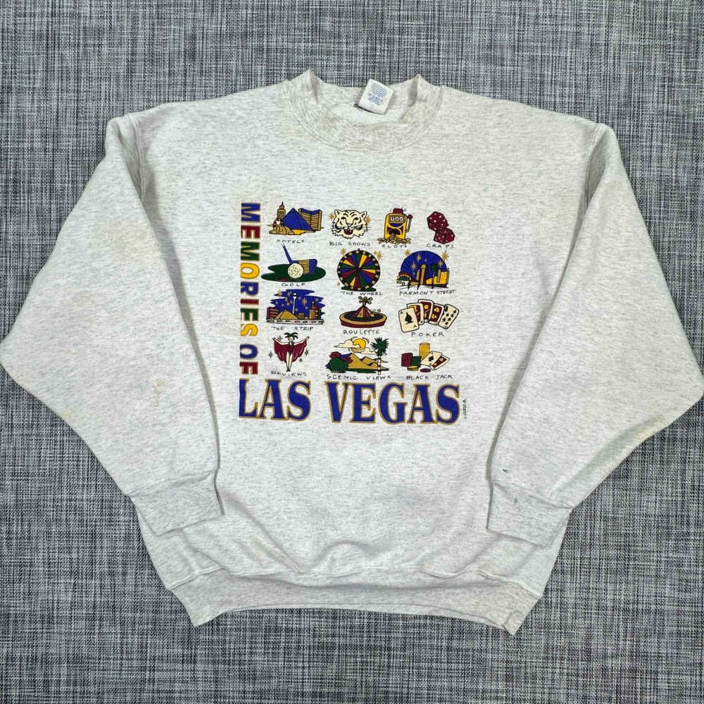 Miller Mens Memories of Las Vegas Sweatshirt Gray Graphic Pullover XL USA Made